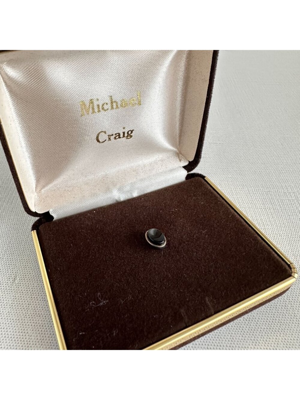 Vintage Black Onyx Tie Tack Silver Tone Michael Craig Mens Lapel Pin